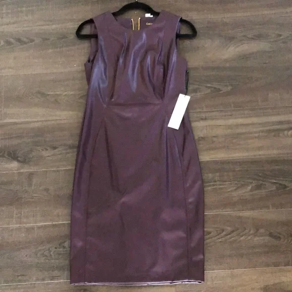fitted lace wedding dress Miss Circle Women's Sabina Purple Leather Slash Neck Midi Dress